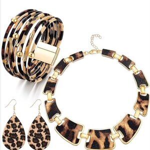 3 pc. set Leopard Jewelry  Bohemia Earrings Bracelets Necklace Modern